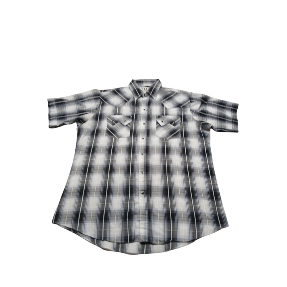 Ely Cattleman Western Shirt Mens Lrg Black Plaid Excellent Pearl Snap Short Slv